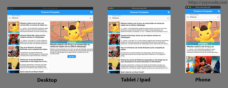 Responsive app with support for three sizes.