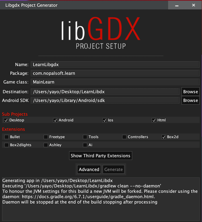 Generador de proyectos libGDX